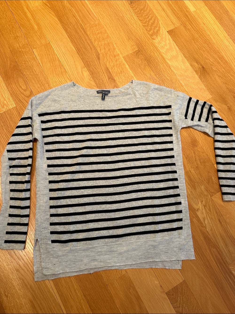 Vince Gray Crewneck Sweater with Black Stripes cashmere